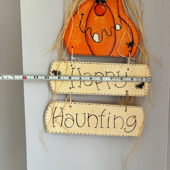 Mrs. Pumpkin Halloween Happy Haunting Wooden Hanging Sign Decoration - Picture 7 of 12